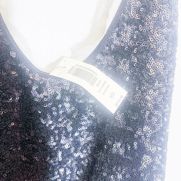 Wilfred Silk Black Mix Sequin mini dress with white frayed detailing SZXS - Picture 5 of 7